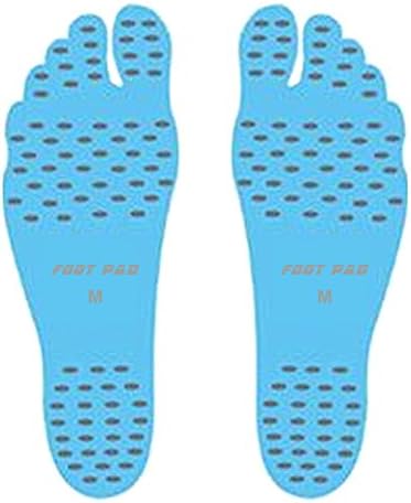 STRESS SPINNER Barefoot Adhesive Foot Pads Anti-skid Stick On Soles Feet Protection Yoga Socks for Beach Smooth Park Pool 1 Pair (Large, Blue)