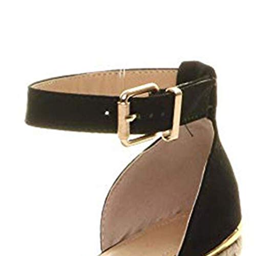 Women High Wedges Sandals,❤️ FAPIZI Ladies Summer Espadrille Heel Platform Wedge Sandals Ankle Buckle Closed Toe Shoes Black - Thumbnail 4