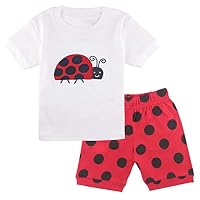 AmberEft Girls Pajamas Summer Shorts Kids Clothes 100% Cotton Children Beetle PJs Set 7T