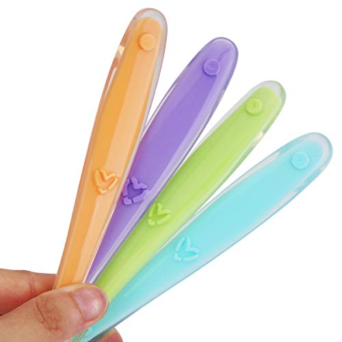4 Pack Baby Spoons Kirecoo Silicone Self Feeding Training Spoon with Travel Case (Assorted 2)
