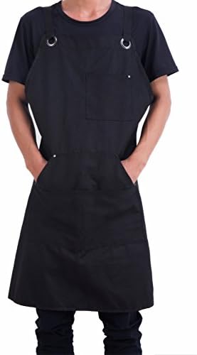 Canvas Apron Heavy Duty Work Apron Durable Shop Apron Utility Apron with Pockets Cross-Back Straps and Adjustable up to XXL Fits for Unisex Black