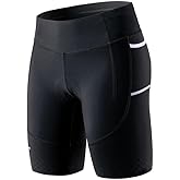 MY KILOMETRE Triathlon Shorts Women 8”Inseam Tri Shorts with Side Pockets UPF 50+Fabric,Plus Size