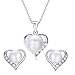 Heart Shaped Flawless Pearl Post Stud Earrings & Silver Chain Pendant Set| Impeccable Quality Natural, Flawless Freshwater Pearl & 925 Sterling Silver| The Best Jewelry Set Gift (1 | White Pearls)