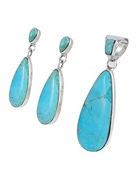 Sterling Silver Genuine Turquoise Necklace & Earrings Matching Set (Choose Style)