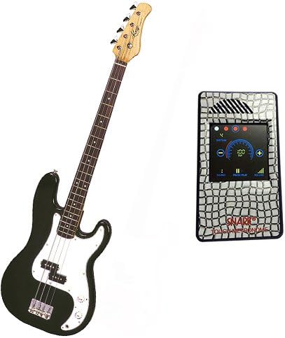 It's All About the Bass Pack-Black Kay Electric Bass Guitar Medium Scale w/Snark Touch Screen Metronome (White Deco)