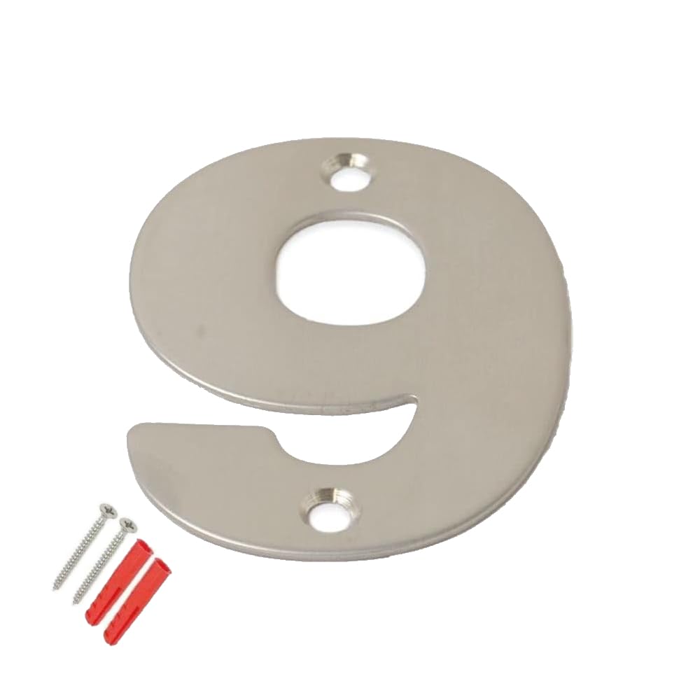 SISI UK® Stainless Steel Front House Door Numbers with Brushed Finish Large 6'' with fixings (Number 9)
