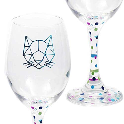 Cat Wine Glass Hand Painted 20oz Large Colorful Cat Face