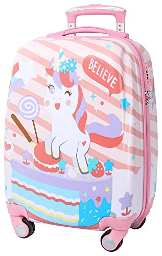 GURHODVO Kids Carry On Luggage Children Rolling Suitcase with 4 Wheels Hardshell Case for Toddler to Travel (unicorn02)