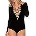 Winson Sexy Womens Long Sleeve Tops V Lace-up Bodycon Jumpsuits Bodysuits,Black,Small