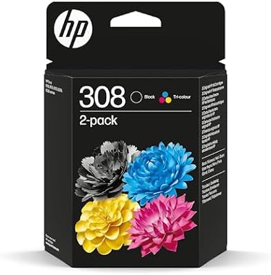 308, Noir et Tricolore, 6L6S6UE, Pack de 2 Cartouches d’Encre Original, Compatible avec Les Series d'Imprimantes HP Envy 6110, 6120, 6130, 6520, 6530