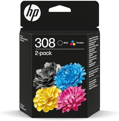 308, Noir et Tricolore, 6L6S6UE, Pack de 2 Cartouches d’Encre Original, Compatible avec Les Series d'Imprimantes HP Envy 6110, 6120, 6130, 6520, 6530
