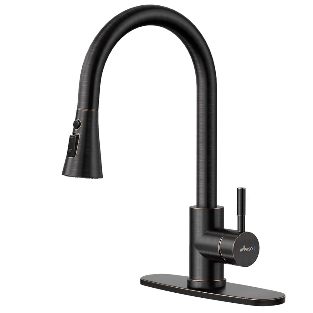 Photo 1 of APPASO Bronze Kitchen Faucet with Pull Down Sprayer (3 Modes), Oil Rubbed Bronze High Arc Kitchen Faucet, 304 Stainless Steel 360° Swivel Kitchen Sink Faucet Single Handle Single Hole