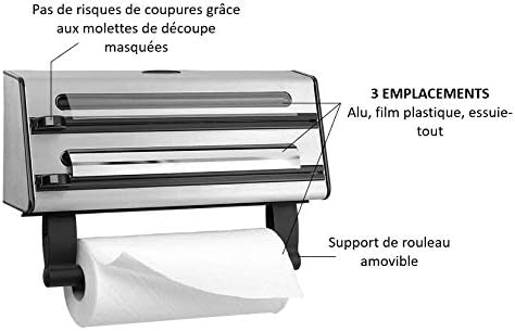 Contura Dérouleur triple, Inox, Dévidoir aluminium, film alimentaire, papier absorbant 3en1 504180, Noir et Inox, 1 - Pack — photo 2 sur 7