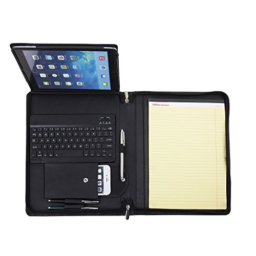 Genuine Padfolio Compact Personalized Leather Portfolio Organizer Business Portfolio Case for iPad 2/3/4 9.7 inch with Removeable Keyboard