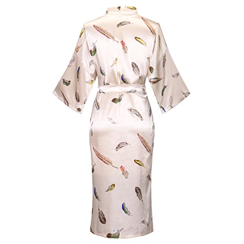 Womens Long Satin Floral Printed Bathrobe Kimono Nightgown Long Dress Gown