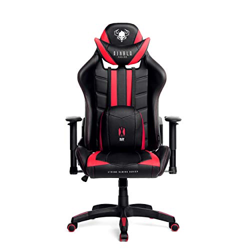 Diablo-X-Ray-Sedia-Gaming-Poltrona-da-Ufficio-Braccioli-2D-Design-Ergonomico-Perforazione-Finta-Pelle-Funzione-di-Inclinazione-Portata-Fino-a-150-kg-Nero-Rosso-L
