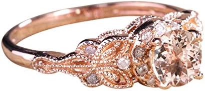 Limited Time Sale 1.25 Carat Peach Pink Morganite (Round Shaped Morganite) and Diamond Engagement Ring in 10k Rose Gold Jewelry