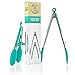 Premium Silicone Kitchen Tongs 2-Pack (9-Inch & 12-Inch) with Built in Counter Stands in Teal by Polar Pantry
