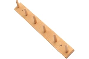 AKOOSY Solid Wooden 6 Pegs Rack Wall Mounted Wood Hook Rack with Adhesive for Hanging Clothes in Entryway