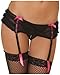 Rene Rofe Women's Crotchless Mesh Skirted Thong W/garters, Black, Medium/Large
