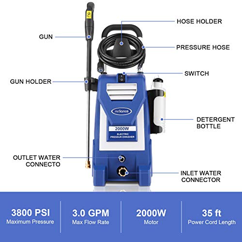 mrliance 3800PSI Pressure Washer 2000W 3.0GPM Electric Power Washer