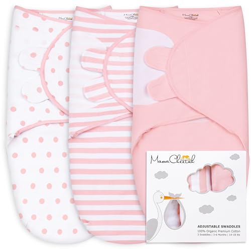 Mama Cheetah Organic Swaddle Sacks for Premature Infants - Easy Swaddling for Premature Baby 6-7 lbs - Newborn Essentials - Cotton - Pink (Pack of 3)
