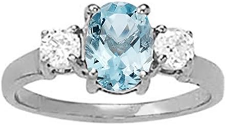 2 Ct. Ttw Diamond And Oval Shape Aqumarine Ring In 14K White Gold