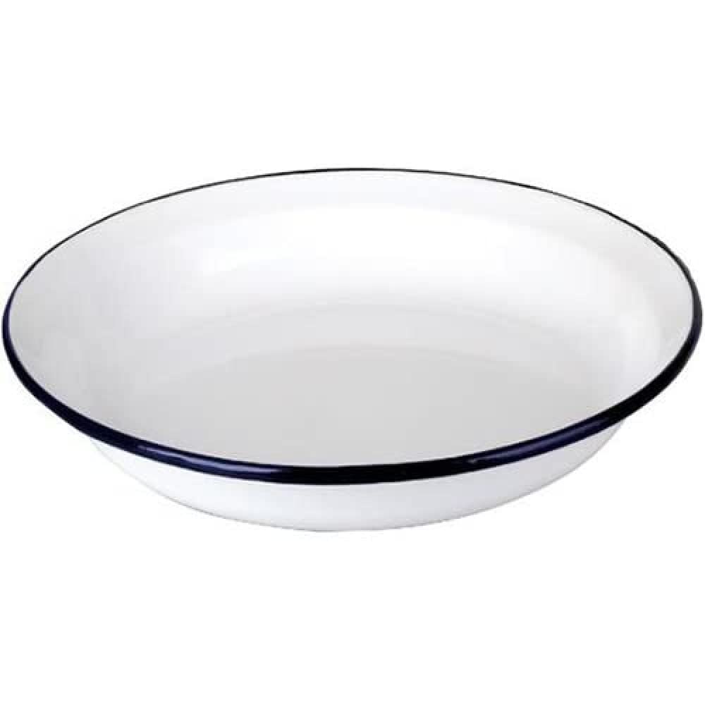 ibili "Blanca Enamelled Steel Dish, White/Blue, 24 x 4 cm