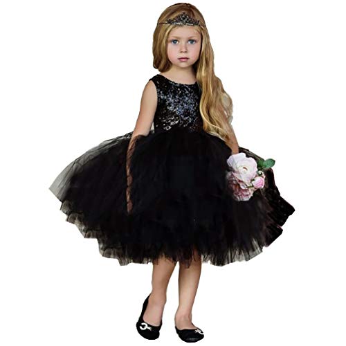 Toddler Girl Baby Lace Flower Sequin Tutu Dress Tulle Pageant Wedding Party Formal Girls Dresses Black 18-24M