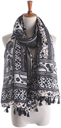 SALY Women's Fringed Fashion Printing Cotton Shawls Scarves , black