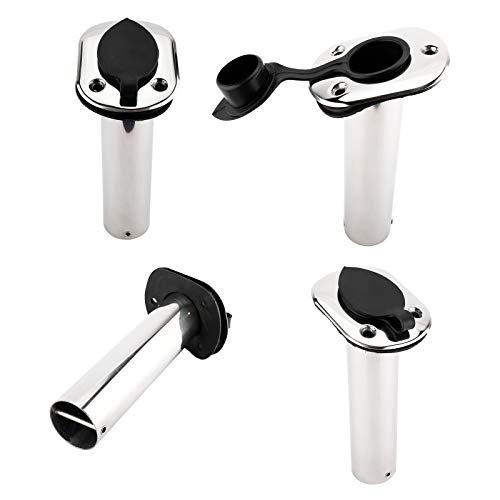 DasMarine 4 Stück Edelstahl Rutenhalter 15/90 Grad Rutenhalter mit Gummikappe, Dichtung, Schlaucheinlage