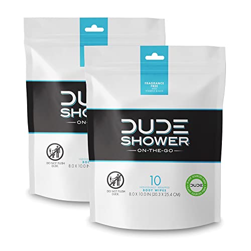 DUDE Wipes OnTheGo Shower Wipes 2 Pack, 20 Wipes Unscented