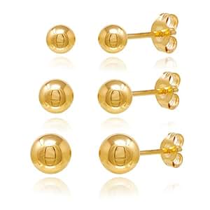 Amazon.com: 14KT Gold Ball Stud Earrings 3 Pairs Set 3m 4m 5m: Jewelry