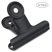 Coideal 12 Pack Large Black Bulldog Binder Paper Clips/Metal Hinge Clip File Clamps for Crafts, Food Bags, Drawings, Photos at Home Kitchen & Office Useage (Black, 2 1/2 Inch)