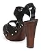 Women Leatherette Peep Toe Studded Wooden Chunky Heel Clog Sandal EB05 - Black