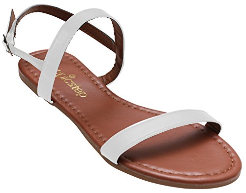 Womens Sandals, Double Strap, Open Toe Flat Summer Sandals For Women, Shoes For Ladies (9, White)