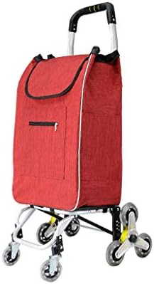 LPZ Folding Shopping Cart Stair Climbing Cart Grocery Laundry Utility Cart with Wheel Bearings Stainless Steel Frame Water-proof (color : Red wine)
