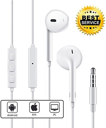 Amrence Apple Earphones Wired Earbuds with Microphone and Remote Control for iPhone/iPad/iPod/Samsung, Tablet PC and Other Compatible Devices, Handsfree Stereo and Noise Isolating , White