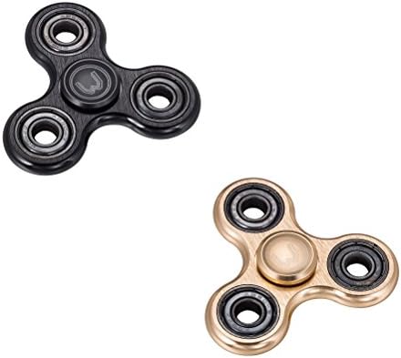 New Fidget Spinner Two Pack - Black &amp; Gold Metal - Relieves Boredom, ADD ADHD Stress Anxiety Autism Helps Focus Handheld Toy - Long Spin Time!