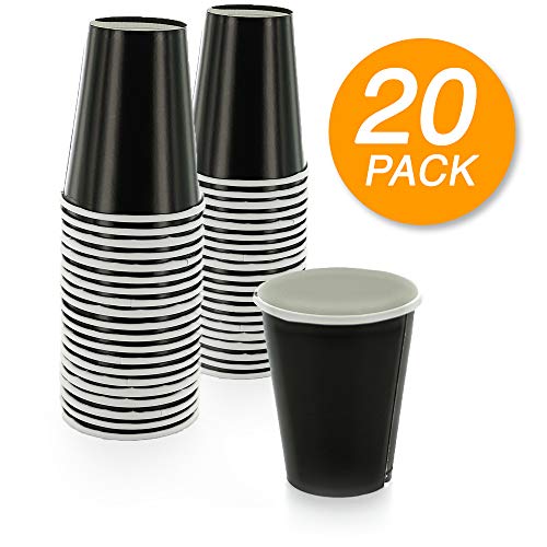 SparkSettings Disposable Paper Cups Drinking Paper Cup for Both Hot and Cold Beverages Perfect for Coffee, Tea, Water or Juice - Jet Black, Pack of 20