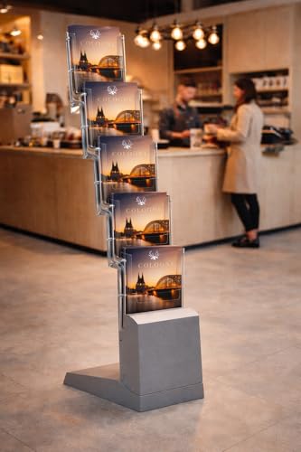 DISPLAY SALES A4 Folding Borchure Display | Display Stand with 5 Acrylic Compartments | A4 Leaflet Display with Carry Bag | Ideal for Brochure, Catalogue, Flyer