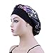 Satin Sleep Bonnet Cap for Women, Wide Band Satin Sleeping Caps Night Hat Head Cover for Natural Hair Loss, Black Flowerthumb 1