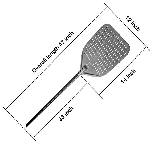 Perforated Pizza Peel 12x14 Inch with 33 Inch long handle Anodized