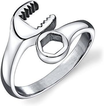 Rhodium Plated Sterling Silver High Polish Finish Mechanic's Ring Nuts and Wrench Ring - Size 6