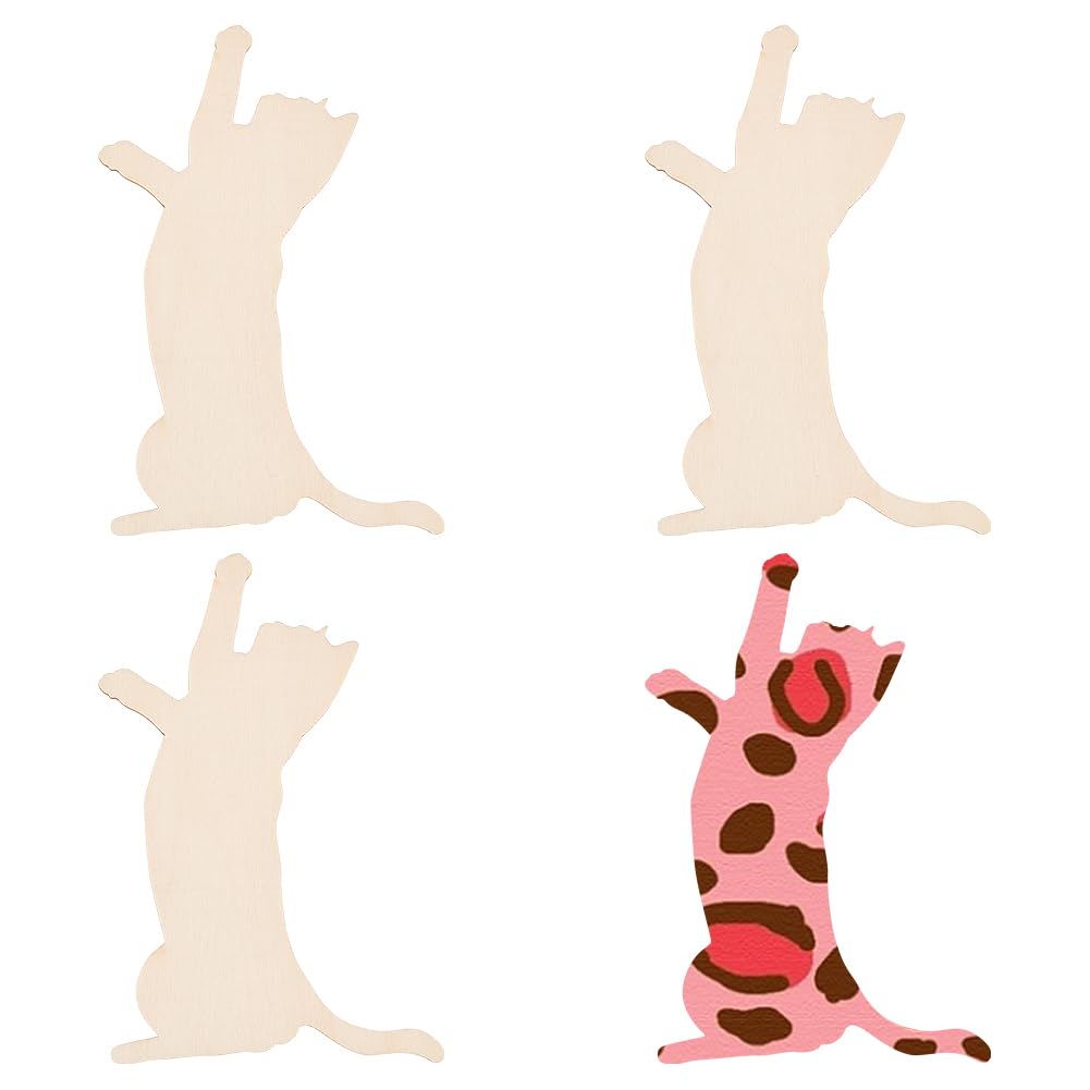OLYCRAFT 4Pcs Unfinished Wood Pieces 14.8x10.9cm Cat Wood Pieces 2.3mm Thick Cat Cutout Unfinished Wood Undyed Wooden Cats Slices Blank Wooden Slices for DIY Crafts Wall Decoration Pendants