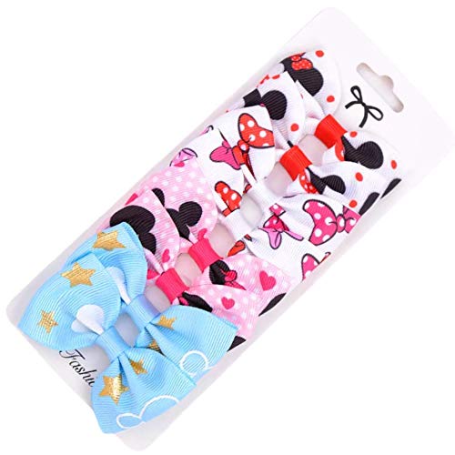 Hair Bows Clips Slides Grips 2.7" inch Small Straight Minnie Mouse Theme Design Pairs Hairbows 8 Pack