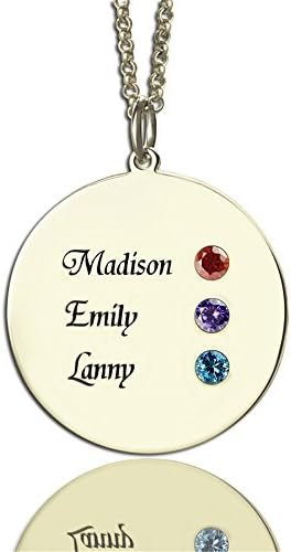 Customized Custom Discs Necklace with Birthstones for Mom in Silver - Customized with 3 names