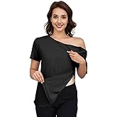 Fififlip Women's Post Shoulder Surgery Tear Away Shirt Short Sleeve Side Snap Chemo Port Postpartum Shirts Adaptive Clothing