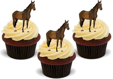 AUSCHNITT VON EINEM BRAUEN PFERD - 12 essbare hochwertige stehende Waffeln Kuchen Toppers - Brown Horse Cutout