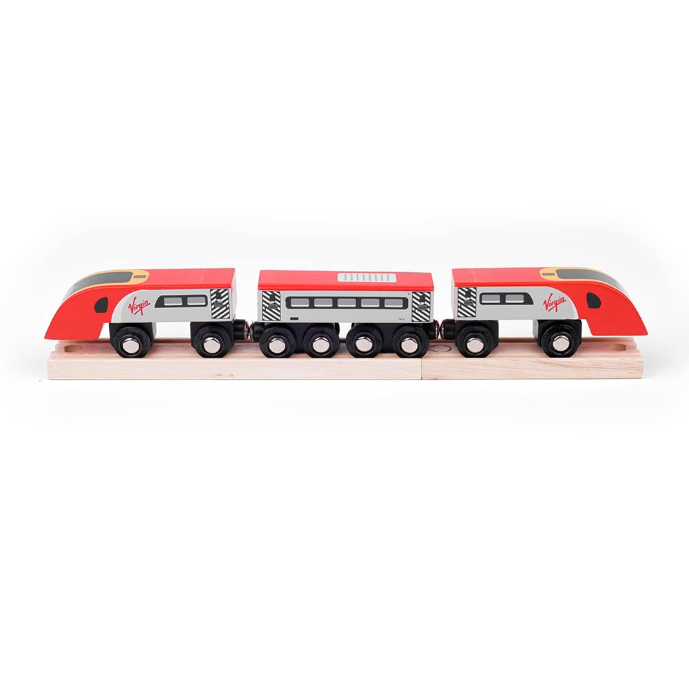 Bigjigs Rail Virgin Pendolino Train - Replica Class 390, 2x Engines, 2x Pieces Track, For Wooden Train Set